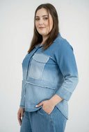 'Sky' Bluse – Premium-Denim, Lappe & Stræk